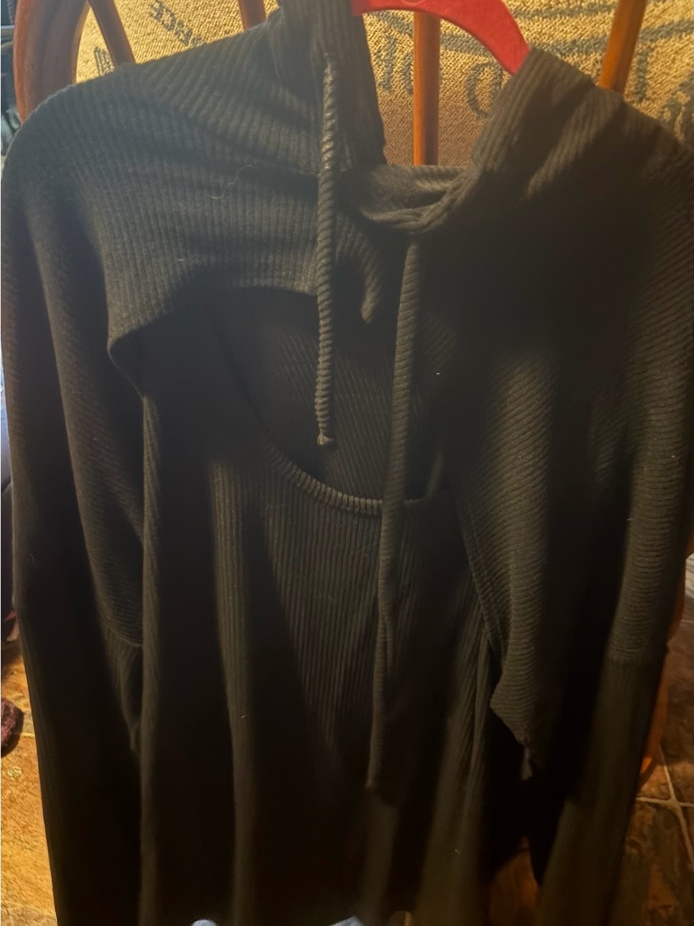 White Birch Black Ribbed Hooded Cutout Hoodie
